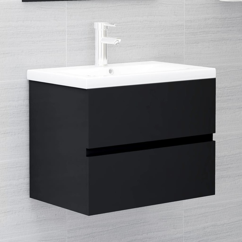 Armoire d'vier avec lavabo intgr Noir Agglomr