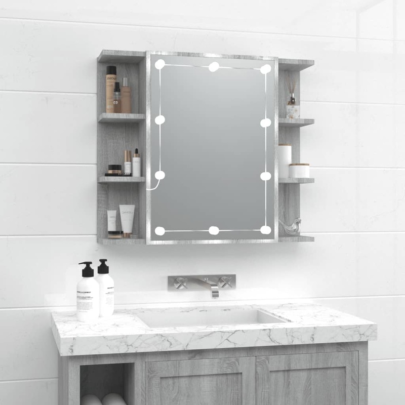 Armoire  miroir avec LED Sonoma gris 70x16,5x60 cm