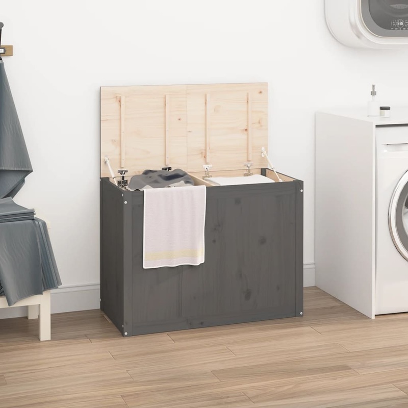 Bote  linge Gris 88,5x44x66 cm Bois massif de pin