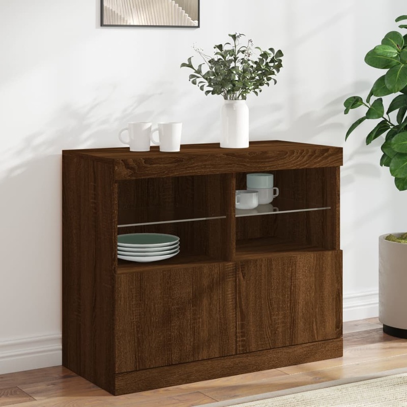 Buffet avec lumires LED chne marron 81x37x67 cm