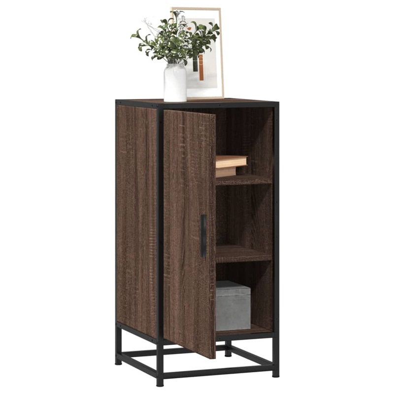 Buffet chne marron 35,5x35x76 cm bois d'ingnierie et mtal