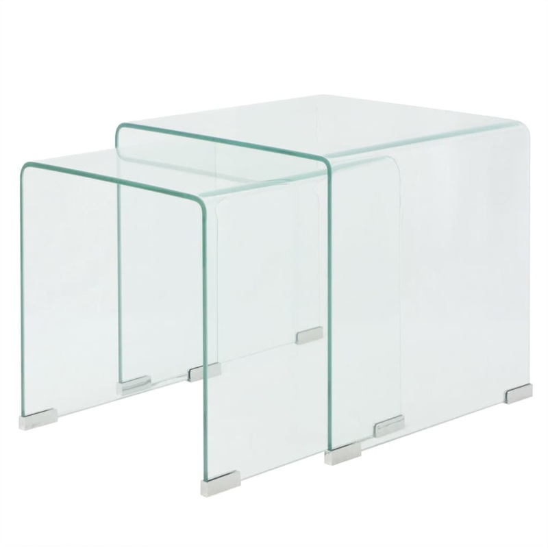 Ensemble de tables gigognes 2 Pices Verre tremp Transparent