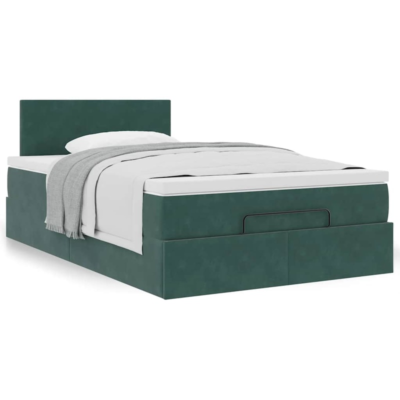 Lit ottoman avec matelas vert fonc 120x190 cm velours