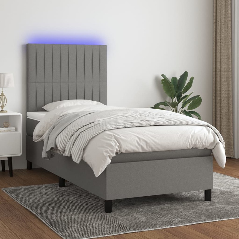 Sommier  lattes de lit avec matelas et LED Gris fonc 90x190cm