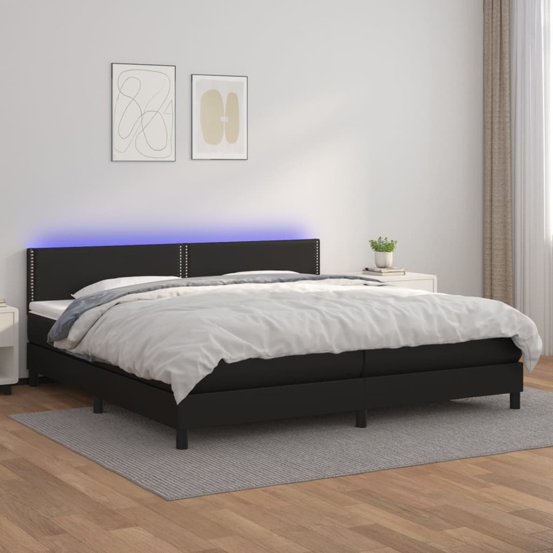 Sommier  lattes de lit avec matelas et LED Noir 200x200 cm