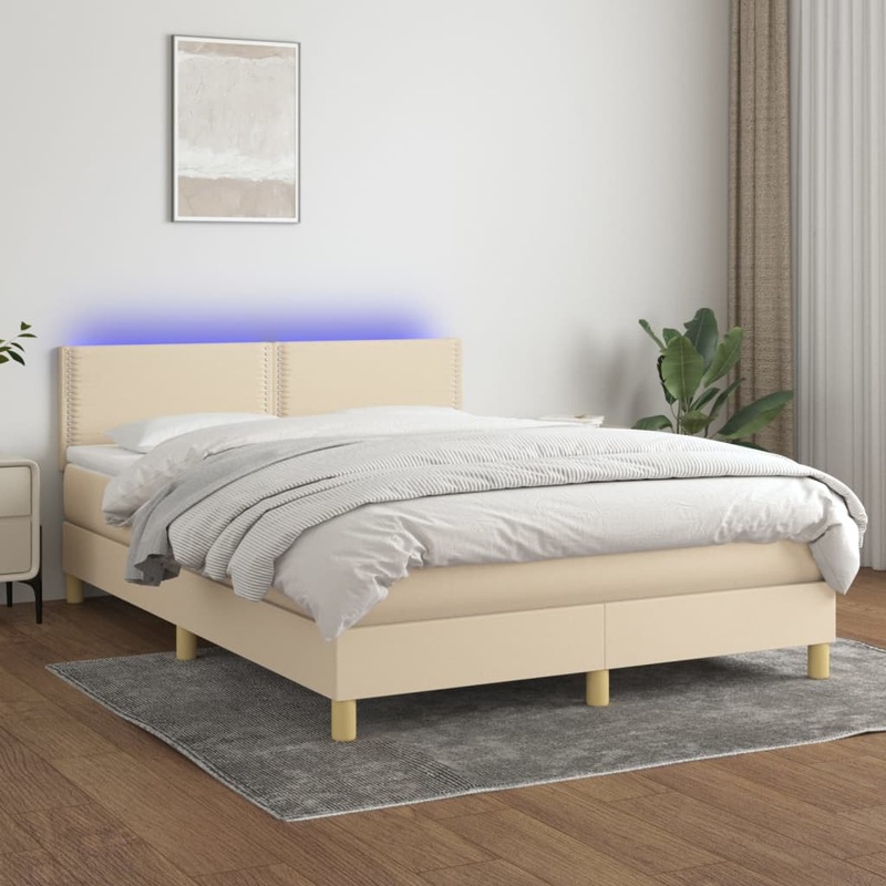 Sommier  lattes de lit avec matelas LED Crme 140x190 cm Tissu
