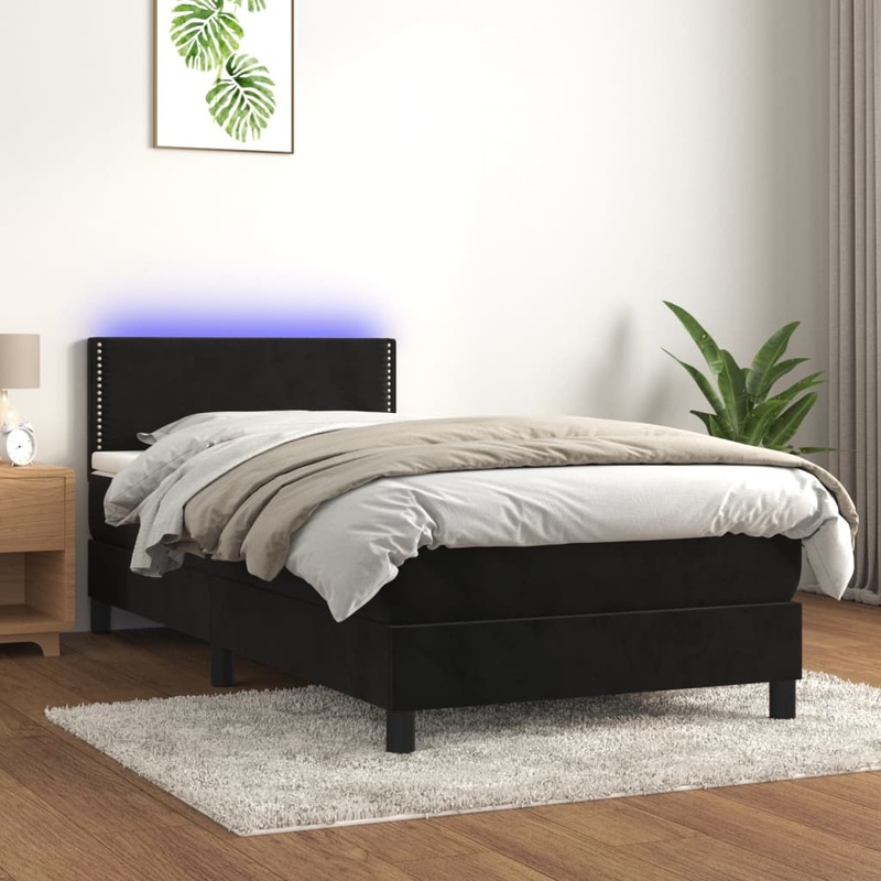 Sommier  lattes de lit avec matelas LED Noir 100x200cm Velours