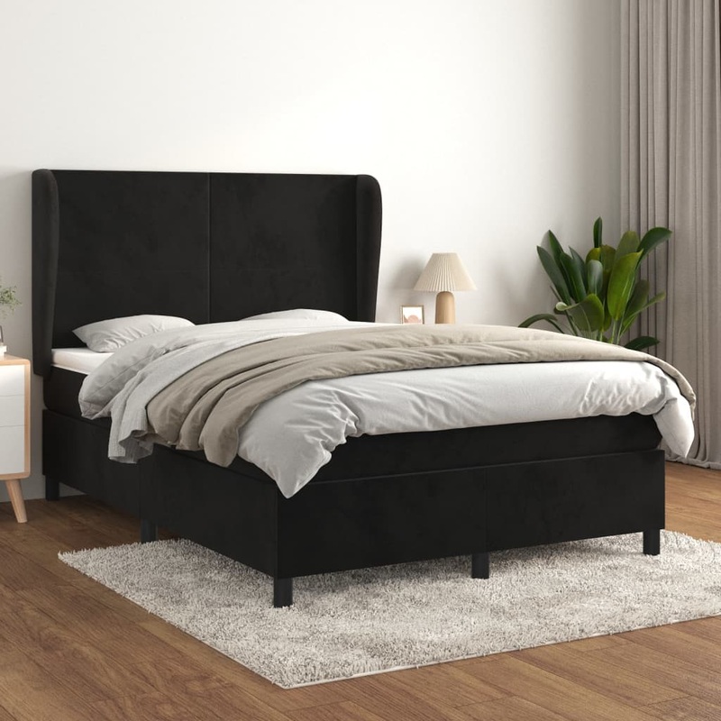 Sommier  lattes de lit avec matelas Noir 140x200 cm Velours
