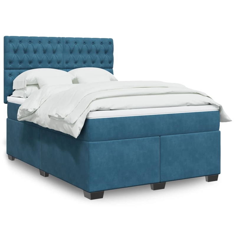 Sommier  lattes de lit et matelas bleu 140x200 cm velours