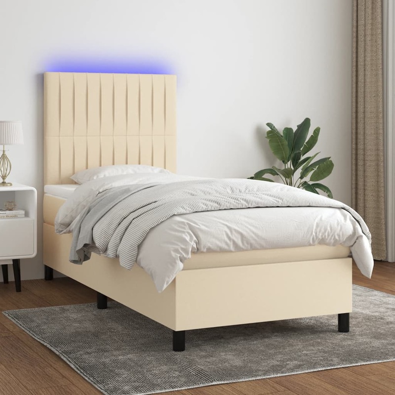 Sommier  lattes de lit et matelas et LED Crme 90x200 cm Tissu