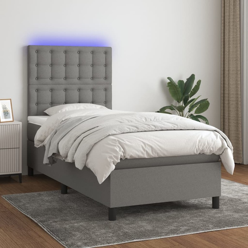 Sommier  lattes de lit et matelas et LED Gris fonc 100x200 cm
