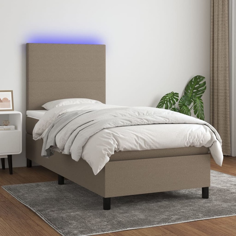 Sommier  lattes de lit et matelas et LED Taupe 100x200cm Tissu