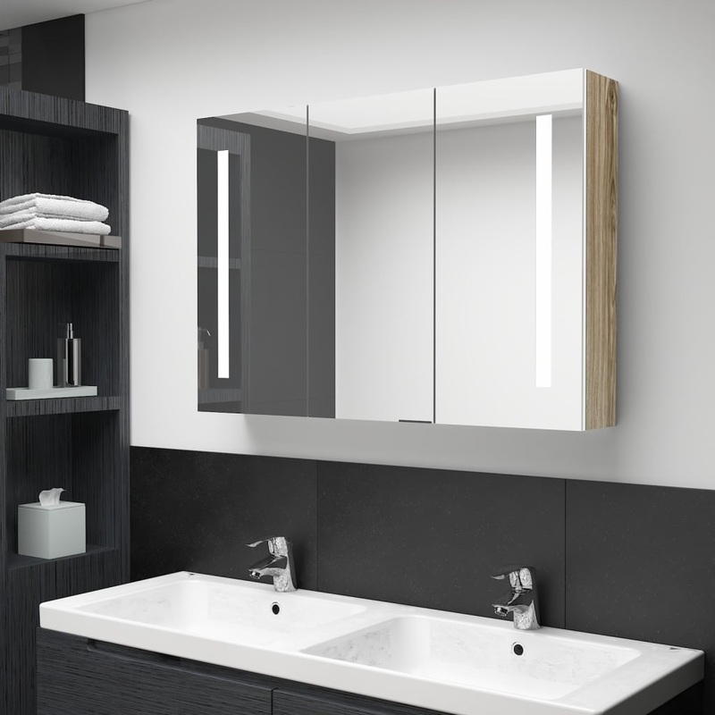 Armoire de salle de bain  miroir LED 89x14x62cm blanc et chne
