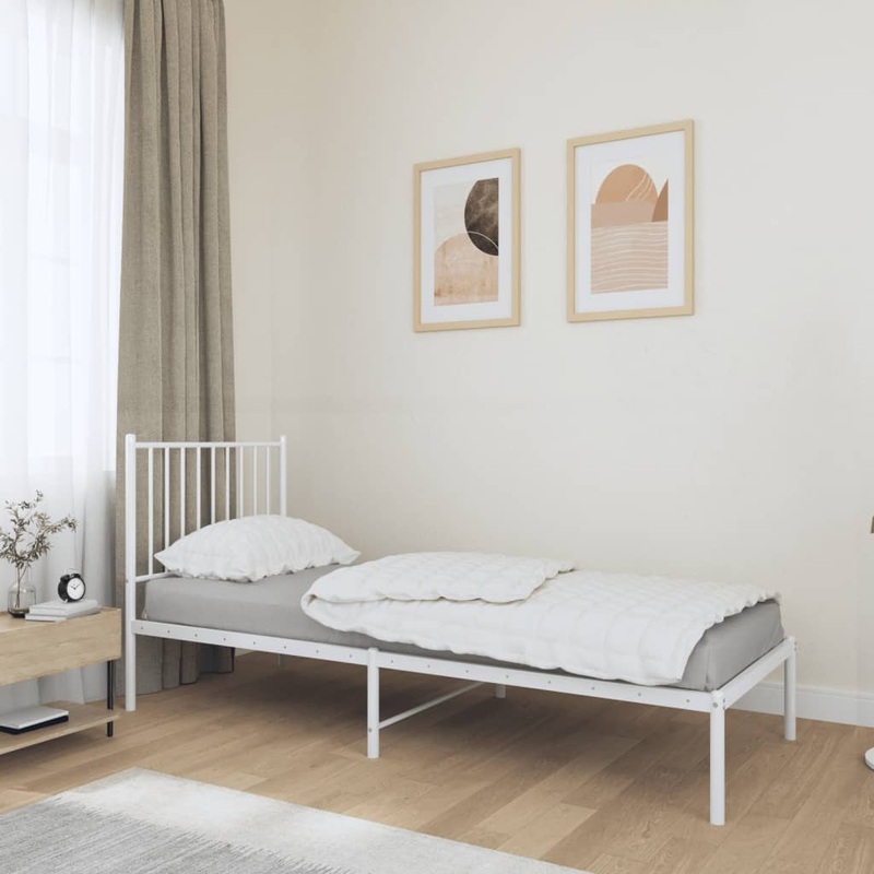 Cadre de lit mtal sans matelas avec tte de lit blanc 75x190cm