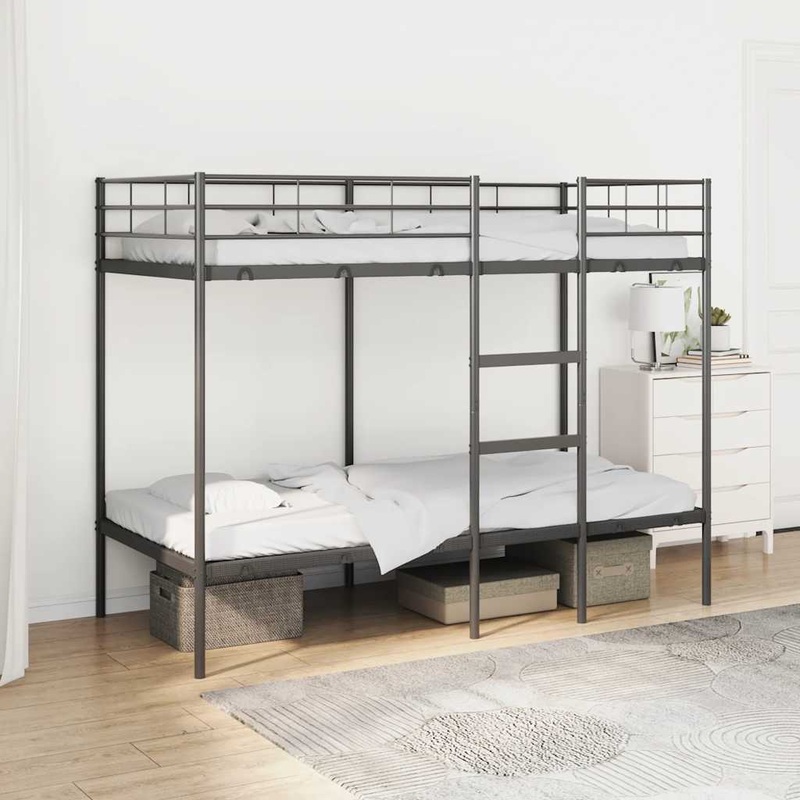 Lit superpos sans matelas noir 90x190 cm acier