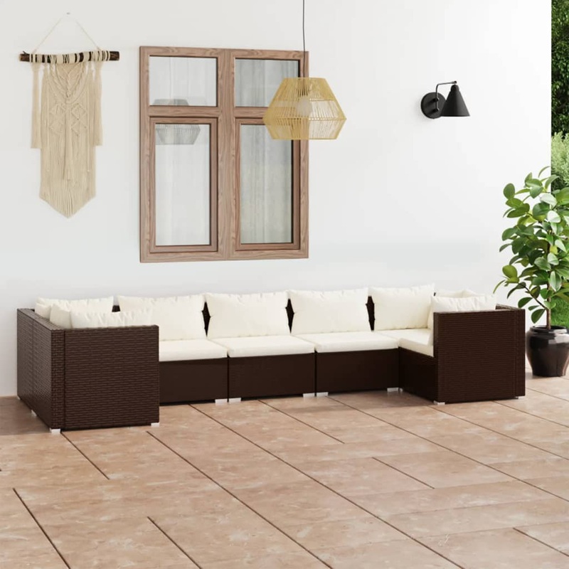 Salon de jardin 7 pcs avec coussins Rsine tresse Marron