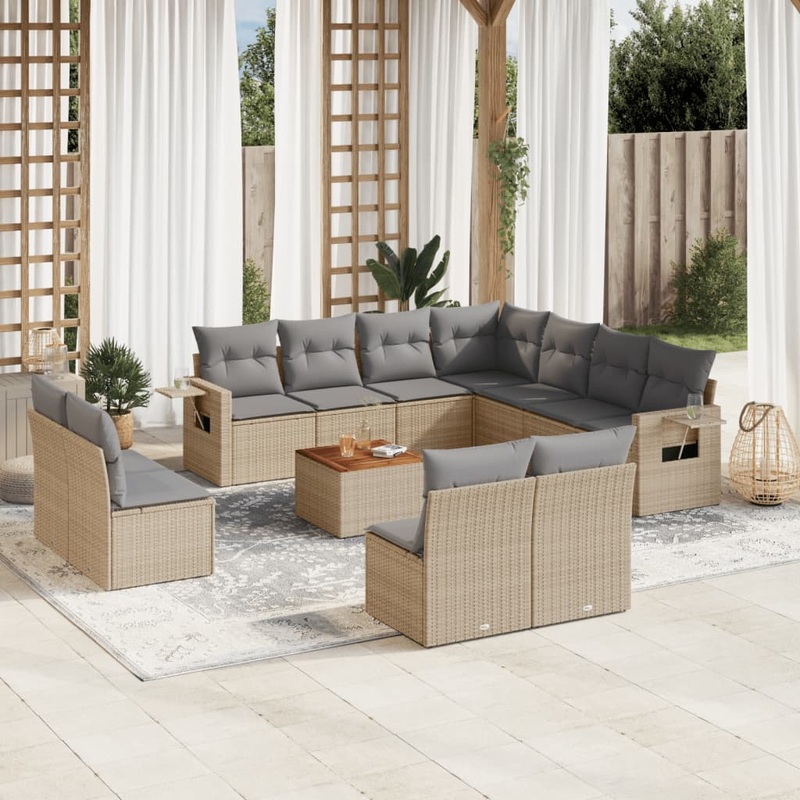Salon de jardin avec coussins 12 pcs beige rsine tresse