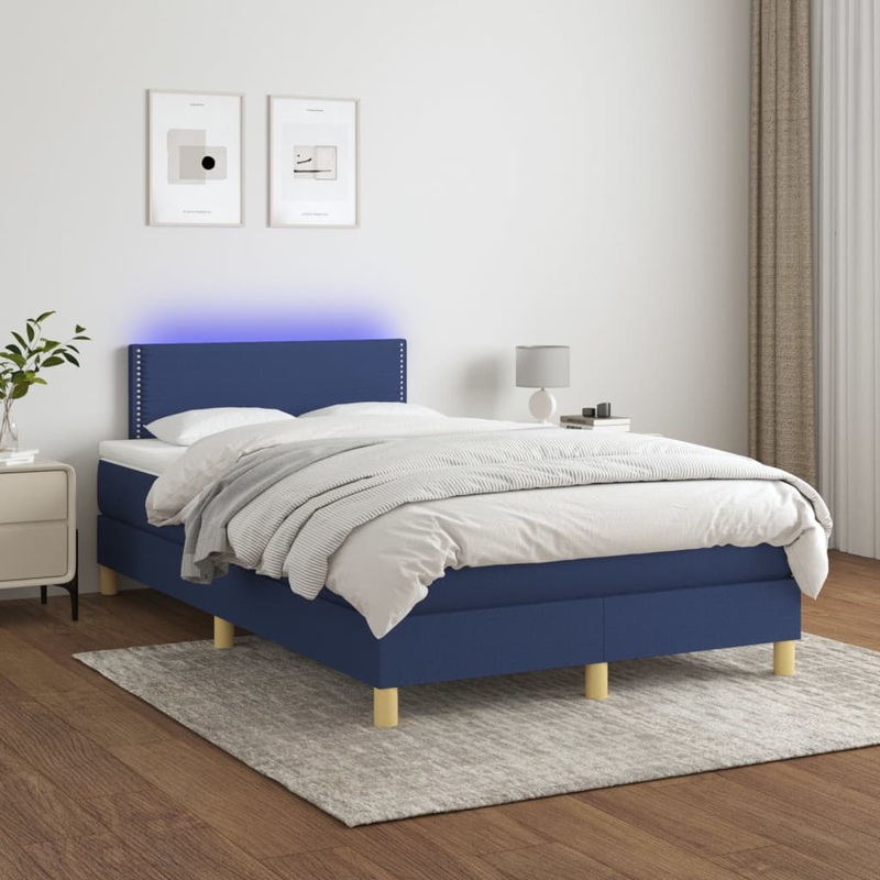 Sommier  lattes de lit avec matelas LED Bleu 120x200 cm Tissu