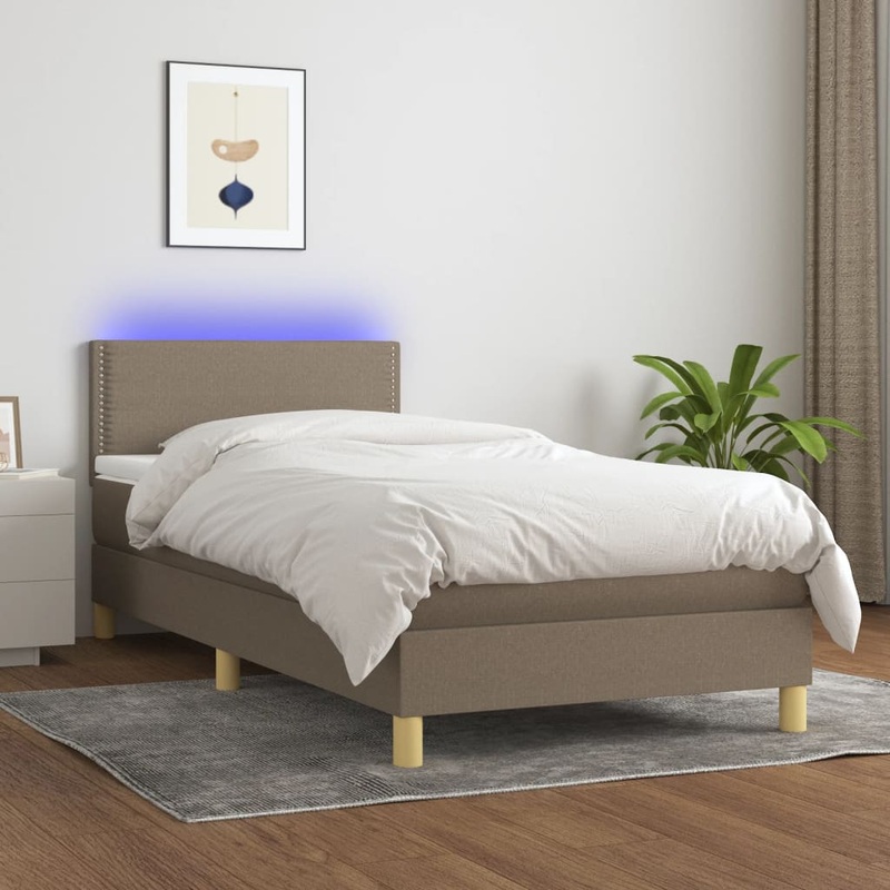 Sommier  lattes de lit avec matelas LED Taupe 100x200 cm Tissu