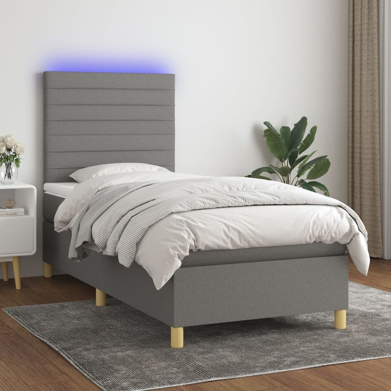 Sommier  lattes de lit et matelas et LED Gris fonc 90x200cm