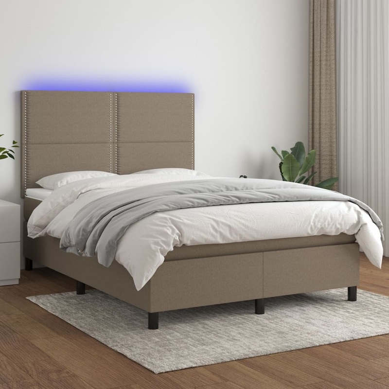 Sommier  lattes de lit et matelas et LED Taupe 140x200cm Tissu