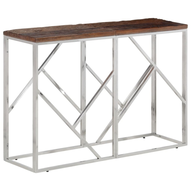 Table console argent acier inoxydable et bois de mlze massif