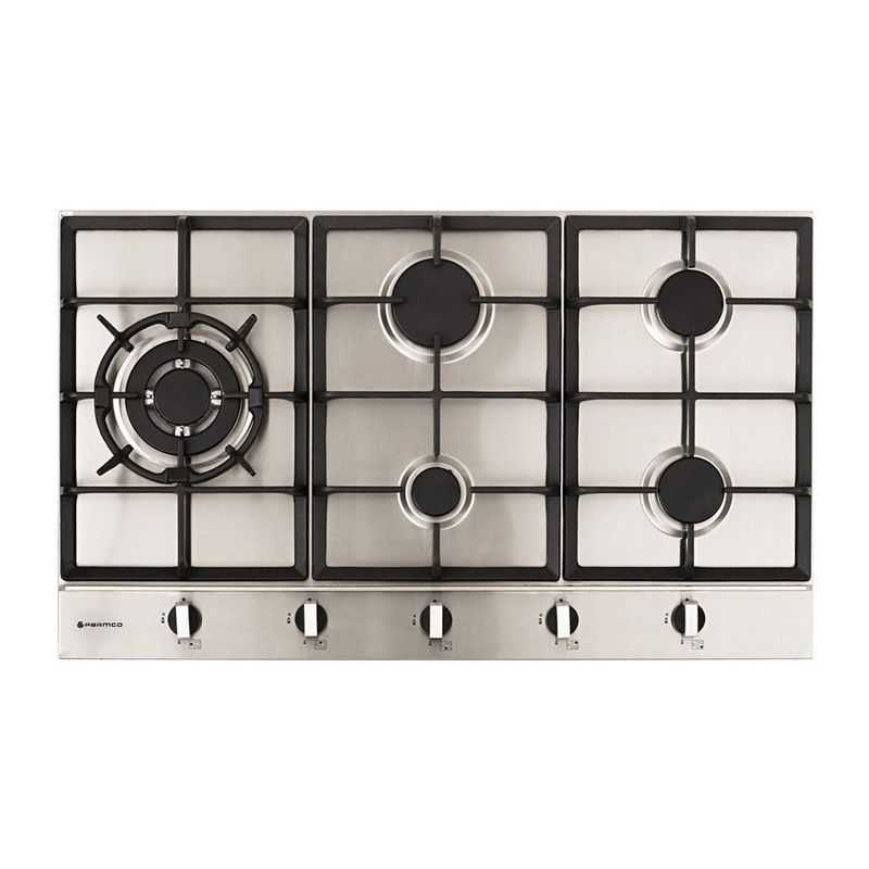 Parmco 900mm Hob 4 Burner + Wok Gas Stainless Steel HO-2-9S-4GW