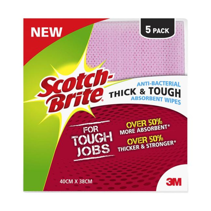Scotch-Brite Antibacterial Thick and Tough Wipes Pack of 5