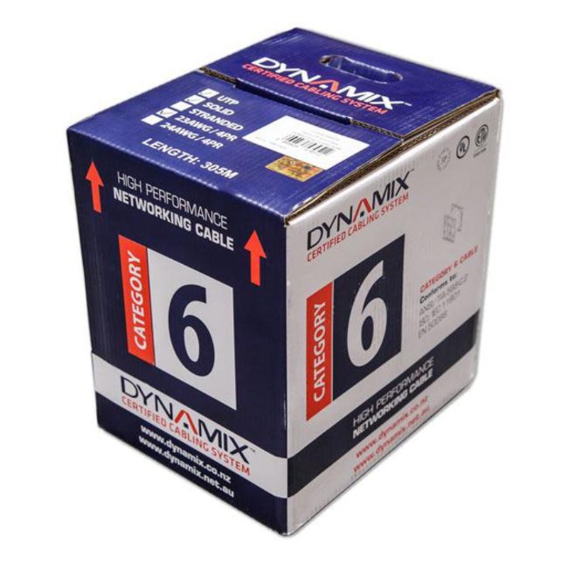 Dynamix 305M Cat6 Black Utp Solid Cable Roll, 250Mhz, 23Awgx4P, Pvc