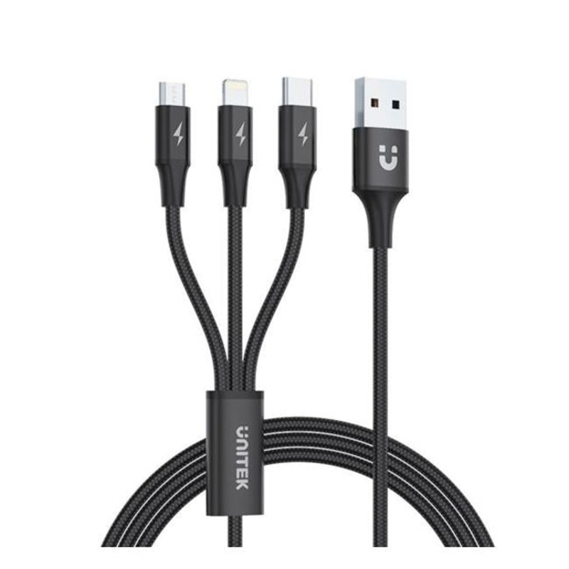 Unitek 1.2M Usb 3-In-1 Charge Cable. Integrated Usb-A To Micro-B,