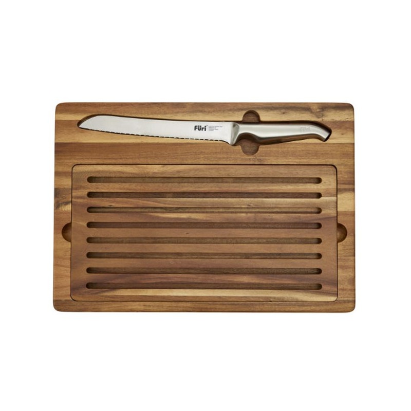 Furi Double Serrated Bread Knife & Bread Cutting Board Set 2 Piece