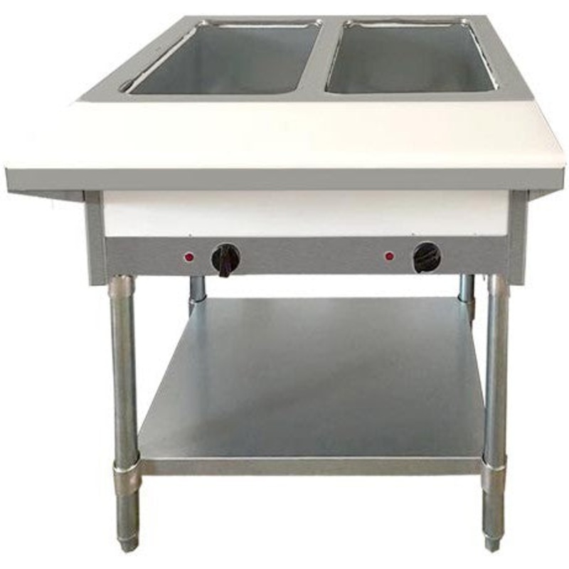 Omcan - 2 Pan Open Well Natural Gas Steam Table with Cutting Board and Undershelf - 47342