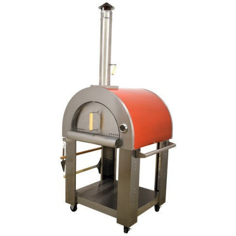 Omcan - 32 Wood Fired Pizza Oven Stainless Steel with Red Enamel Coating Shield - 48113