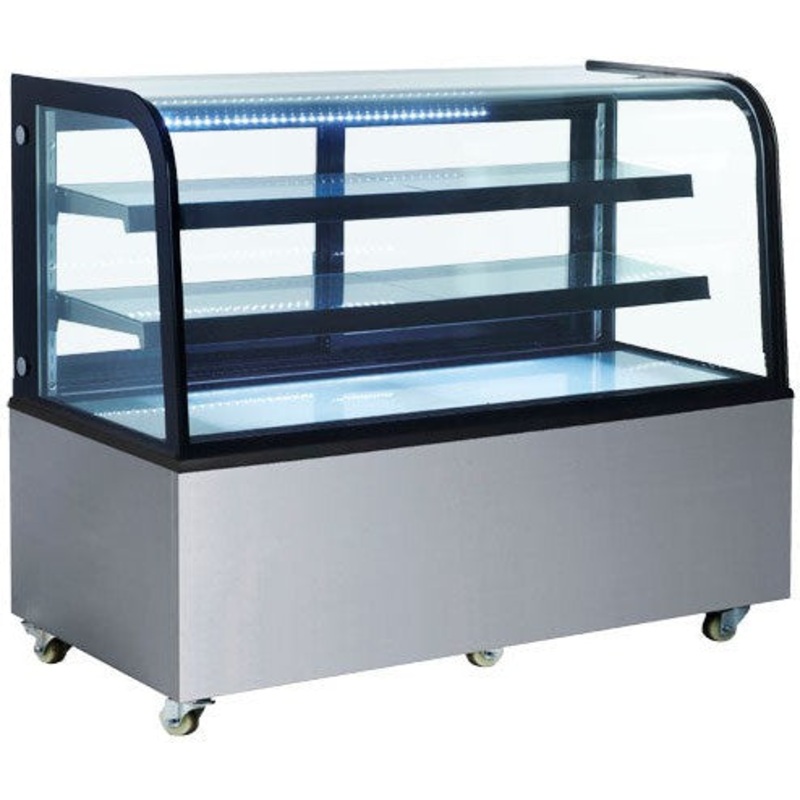 Omcan - 60" Curved Edge Glass Refrigerated Floor Display Case With 17.7 Cu.Ft - 47105