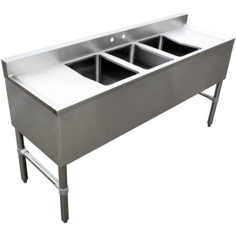 Omcan - Stainless Steel Under-Bar Sink with 3 Compartments and Left and Right Drain Boards - 44627