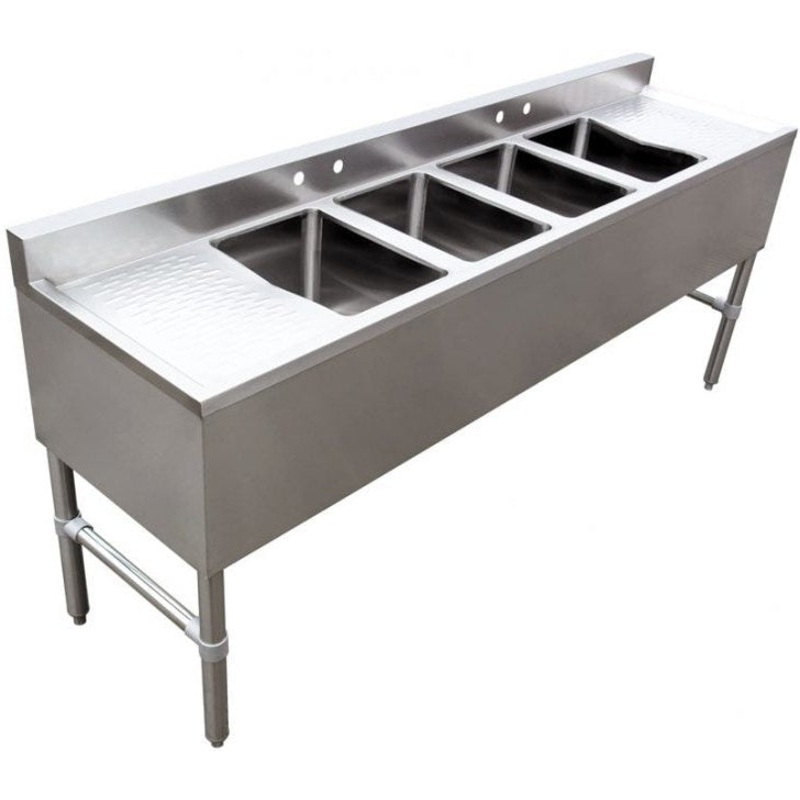 Omcan - Stainless Steel Under-Bar Sink with 4 Compartments and Left and Right Drain Boards - 44603