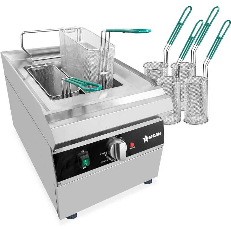 Omcan - 2.4 Gal. Electric Single Tank Pasta Cooker with 4 Round Baskets, 2 Rectangular Baskets - 47503