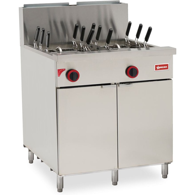 Omcan - 22 Gal. Natural GasDouble Tank Pasta Cooker with 12 Baskets - 48000