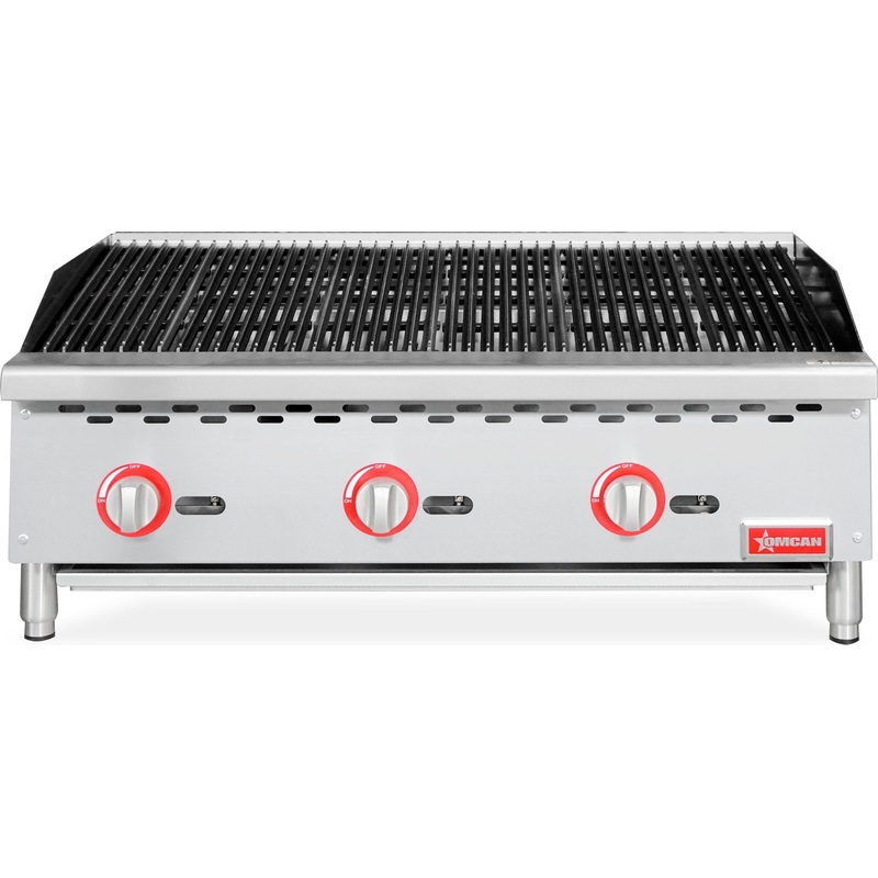 Omcan - 36 Radiant Gas Charbroiler with 3 Natural Gas Burner with Propane Conversion Kit - 47378
