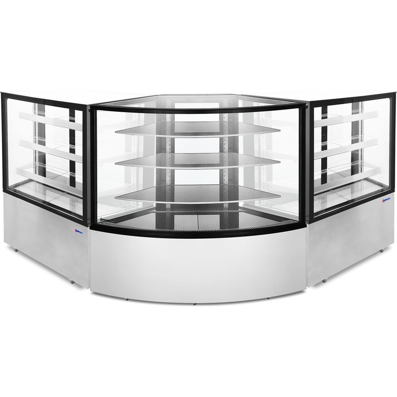 Omcan - 59" Corner Glass Floor Refrigerated Display Case with 16.78 cu.ft. Capacity - 47708