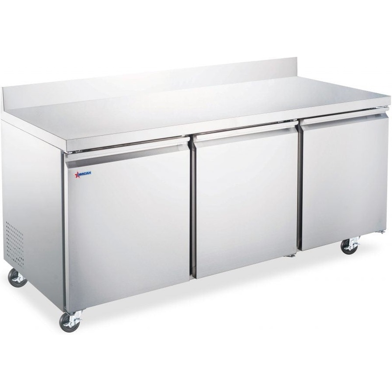 Omcan - 72" Stainless Steel Three Door Worktop Refrigerator with Backsplash - 50100