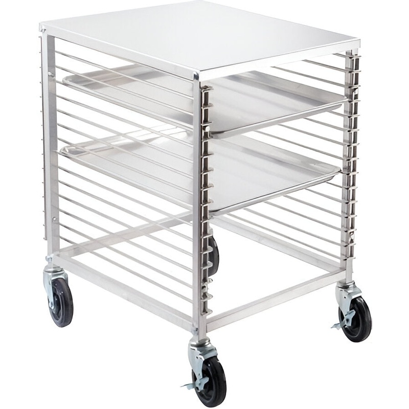 Omcan - Aluminum Counter-Height End-Load Bun Pan Rack with 15 Slides and Solid Flat Top - 46800