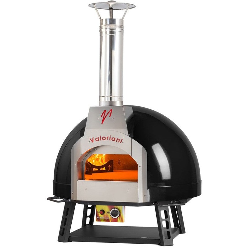 Valoriani - Baby 75 Wood & Gas Fired Pizza Oven with Black Metal Dome, Stand, and Casters - 48142