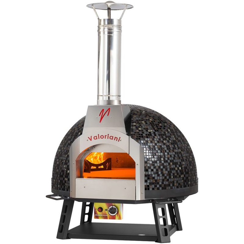 Valoriani - Baby 75 Wood & Gas Fired Pizza Oven with Mix Black Mosaic Metal Dome - 48137