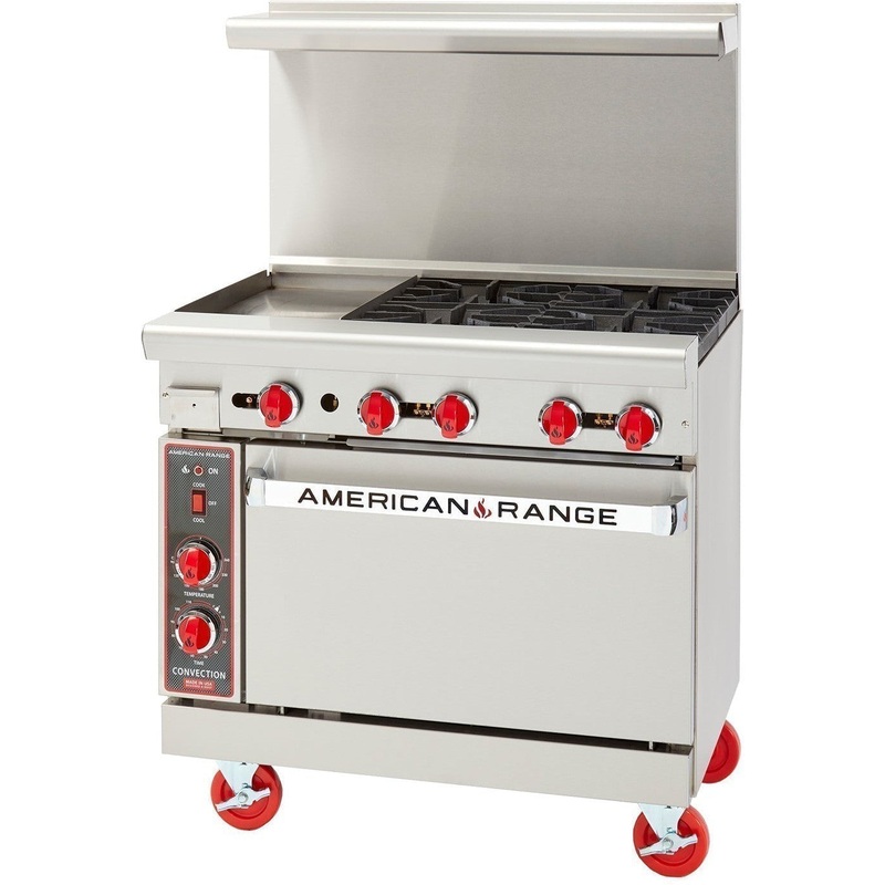 American Range - 36" Restaurant Range With 24" Griddles, 2 Burners, And 26.5" Standard Oven, Stainless Steel - AR-24G-2B