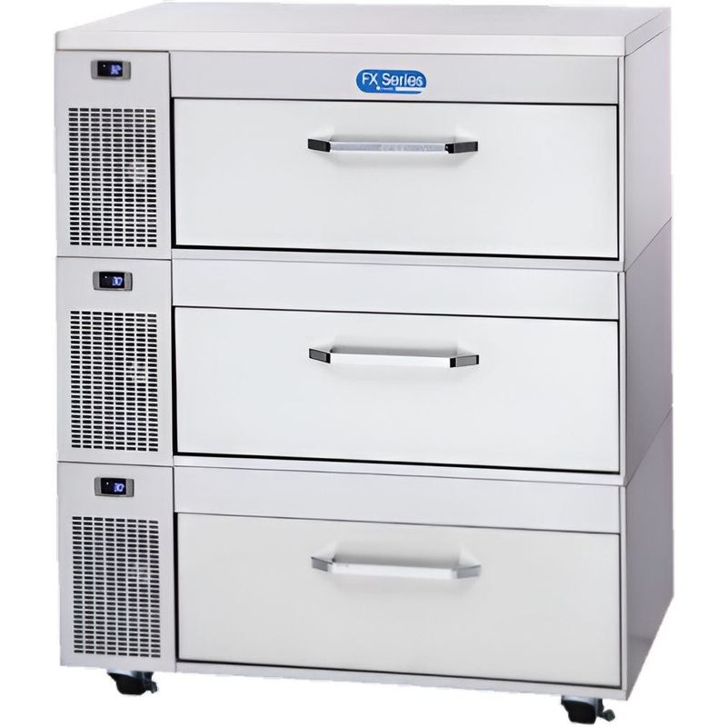 Randell - 43.3" Stainless Steel Flexible Refrigerator/Freezer Work Table With 3 Drawers - FX-3SS-290 (Special Order 4-6 Weeks)