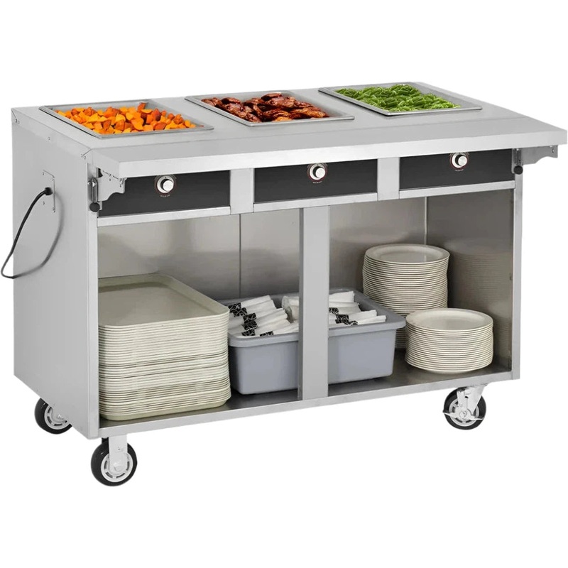 FWE - 120V 51.5" Hot Food Table with 3 Wells & Undershelf - HLC-3W6-1-DRN (Special Order 4-6 weeks)