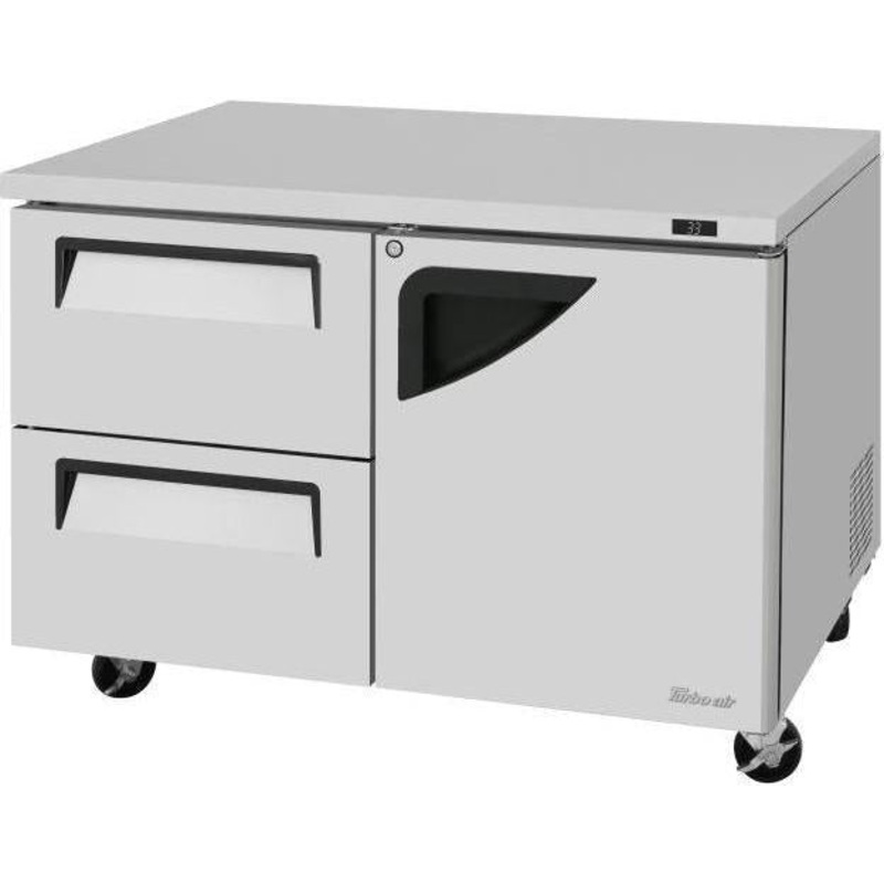 Turbo Air - Super Deluxe 48.25" Undercounter 1 Right Hinged Solid Door Refrigerator with 2 Drawers on Left - TUR-48SD-D2R-N