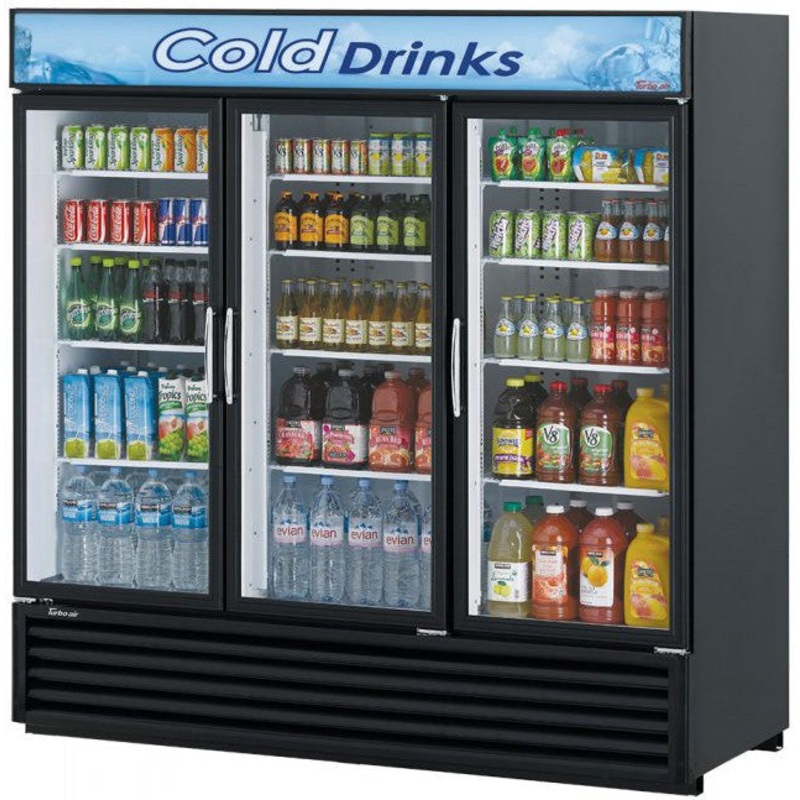 Turbo Air - 78" Black Three Section Glass Door Merchandising Refrigerator - TGM-72RSB-N