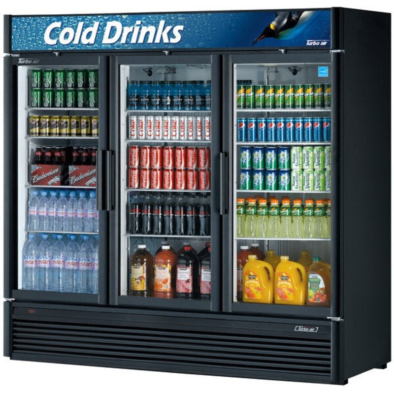 Turbo Air - Super Deluxe Series 78" Black Three Section Glass Door Merchandising Refrigerator - TGM-72SDB-N